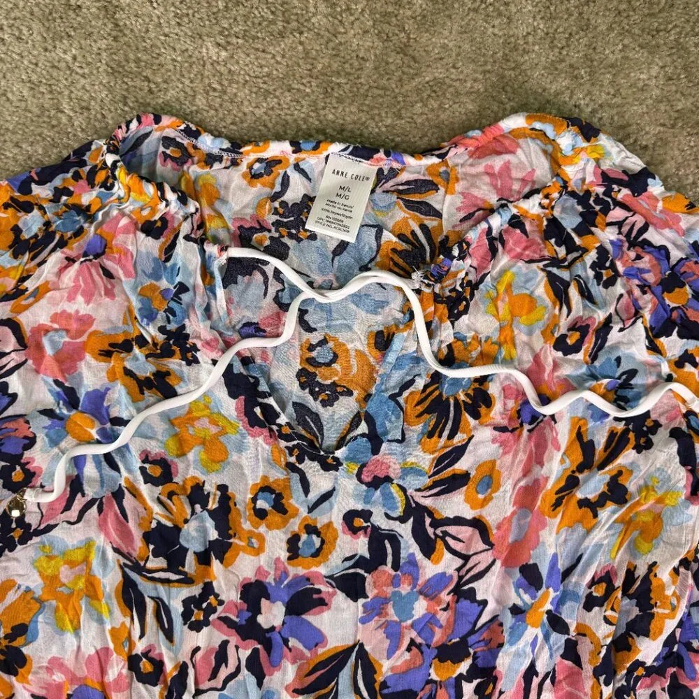 Anne Cole NWT Floral Semi Sheer Plunge Neck Tunic Top Cover Up Medium E936 - Picture 3 of 9